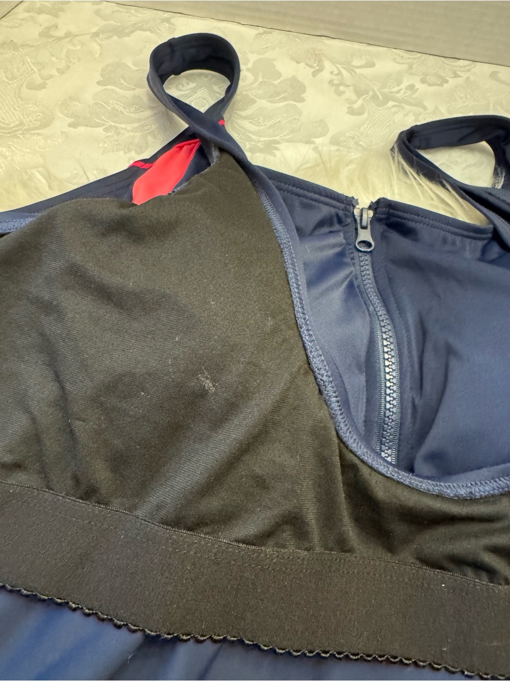 Aqua belle Swimsuits For All 26W Colorblock Navy Blue Pink Full Zip Tankini New - Picture 7 of 15